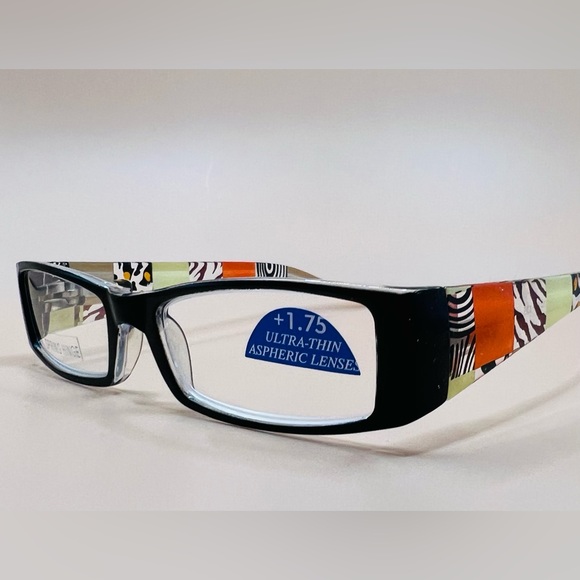 Black Geometric narrow readers w/spring hinges, stylish arms & Aspheric L… - Picture 2 of 5